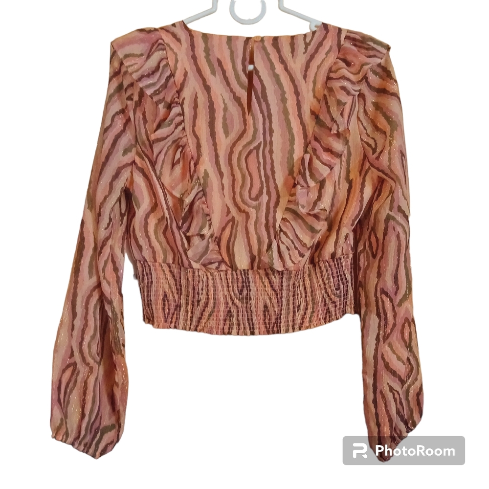 Bar III Pink Multi-Color Ruffled V-Neck Blouse - Picture 4 of 8